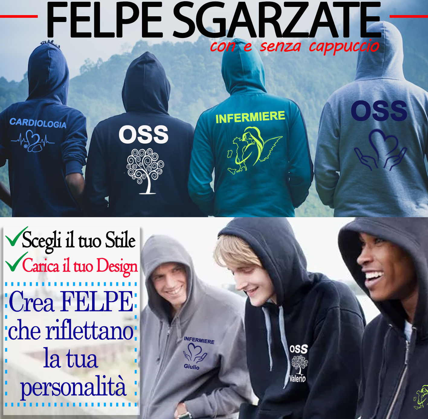 Felpa sanitaria estiva sgarzata unisex stampata